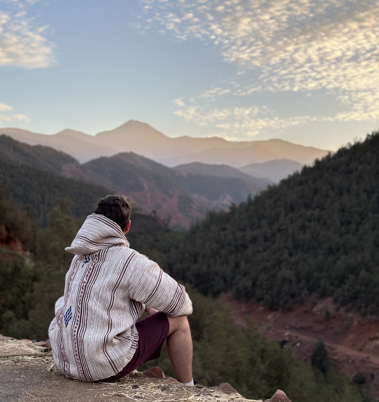 A quiet moment looking out over mountains at dawn